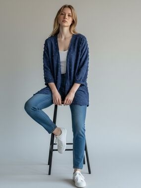 Textured Navy & Tarqotta Open Cardigans
